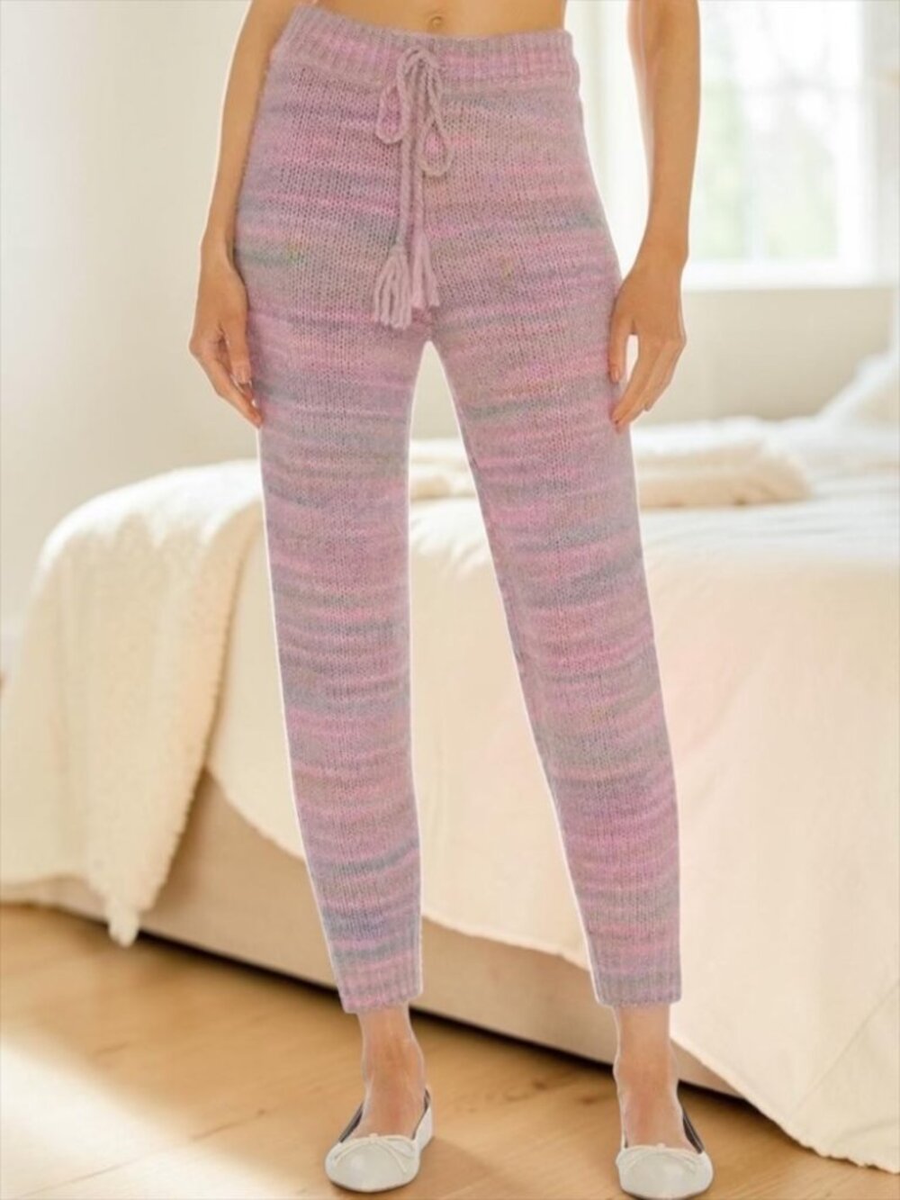 LoveShackFancy Olvera Knit Drawstring Pant L Pink Cloud Wool Blend Jogger